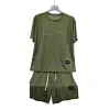 Olive green sportswear set, short-sleeved T-shirt with shorts, unisex, breathable and quick-drying Item Picture